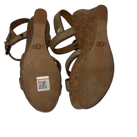 Ugg Jazmine Metallic Chestnut Gold Coast Cork Wedge Sandals Adjustable Sz 10 - Picture 8 of 9